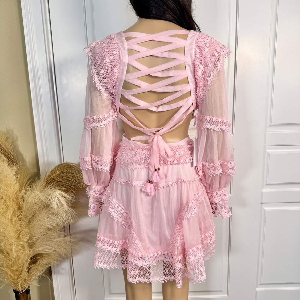 LIGHT PINK MINI DRESS WITH CROCHET AND LACE DETAILS - Picture 7 of 16